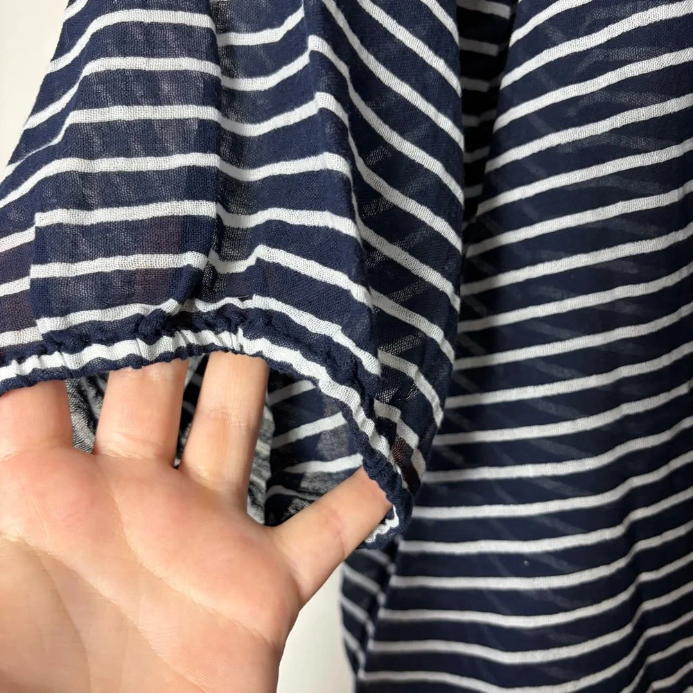 J.‎ Crew Navy Striped Sheer Boat Neck Three Quarter Sleeve Top Women's Large